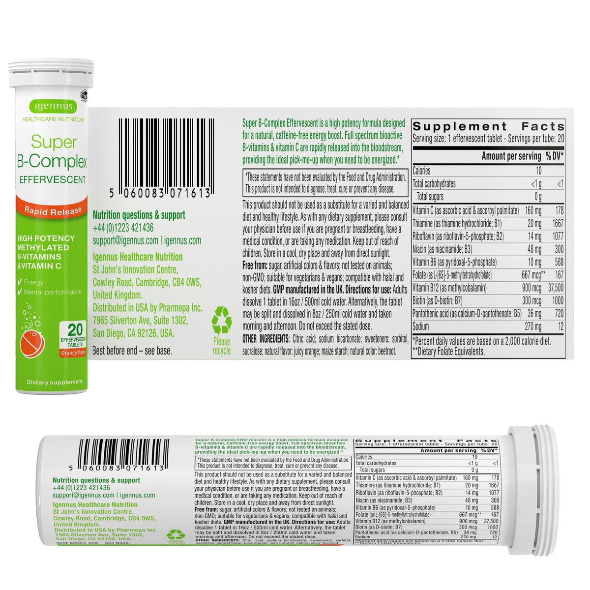 Igennus Super B-Complex avec fruits frais sur une table