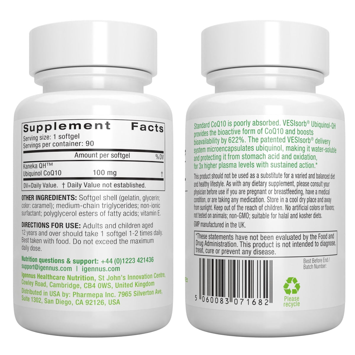 Igennus Ubiquinol 100mg gélules dans un verre d'eau