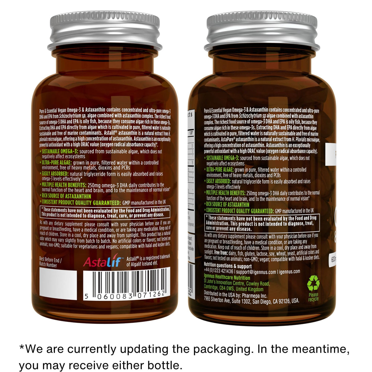 Igennus Vegan Omega 3 Huile d'Algue gélules sur une assiette