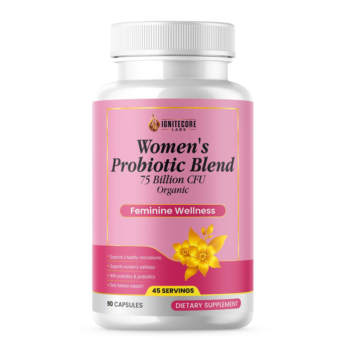 IgniteCore Labs Probiotiques Femmes 75 Milliards CFU 90 Capsules - vue de l'avant