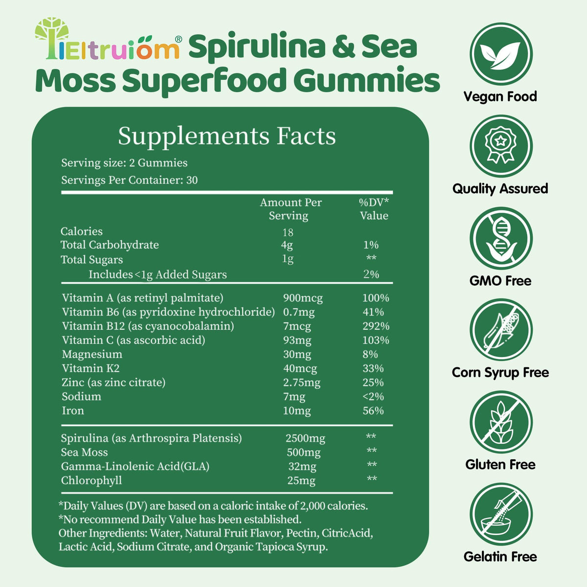 IIEltruiom Gummies Super Greens 2500mg ingrédients