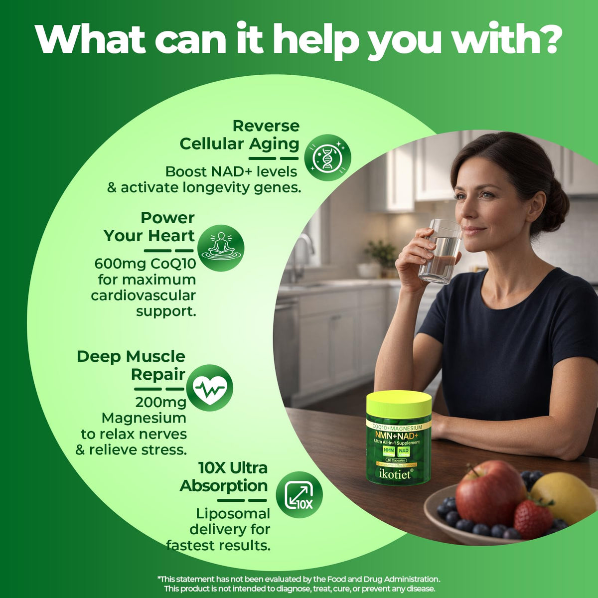 ikotiet Liposomal NAD+ emballage avec informations nutritionnelles