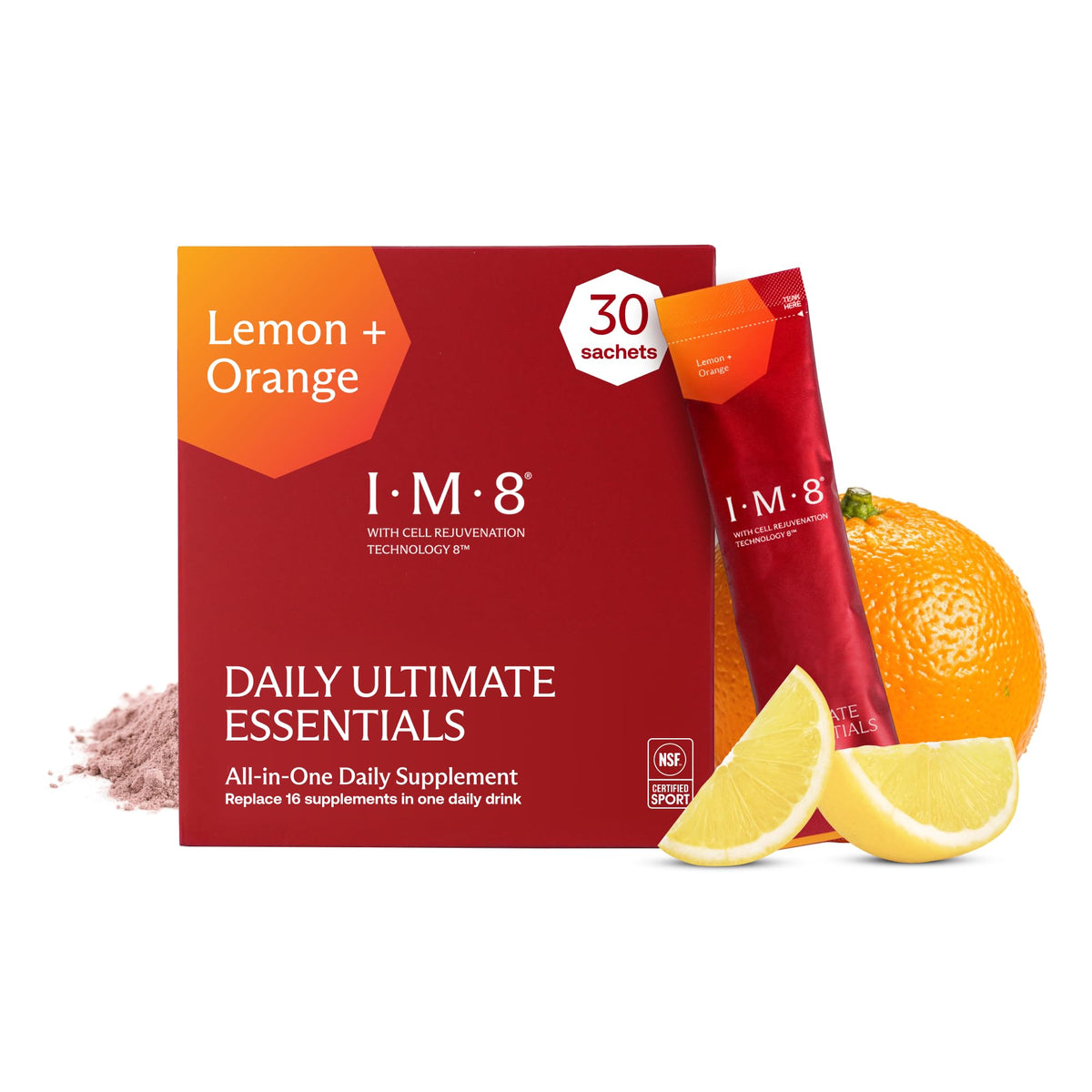 IM8 Daily Essentials Poudre Citron & Orange sachets en boîte