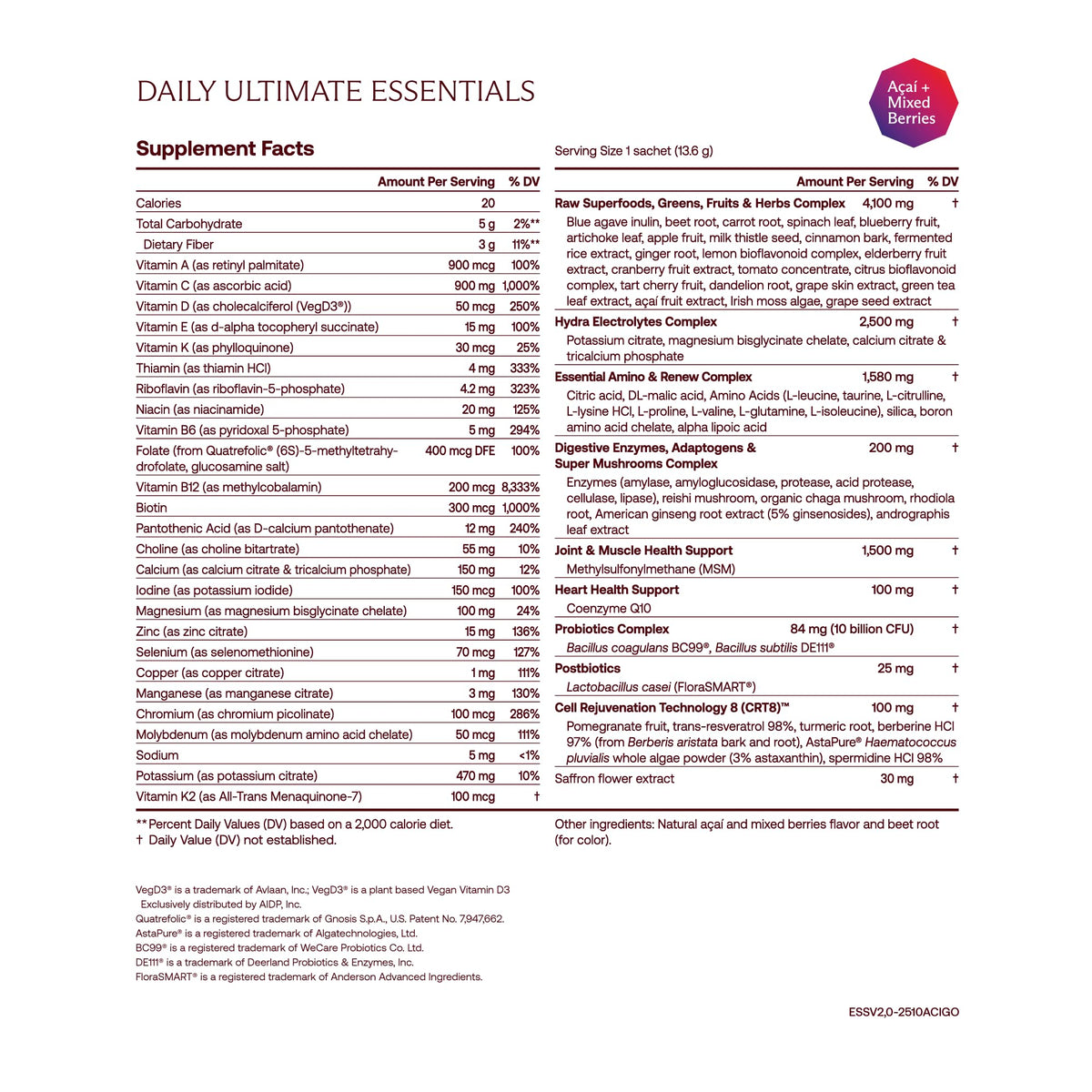 IM8 Daily Ultimate Essentials Poudre Acai et Baies Mélangées emballage