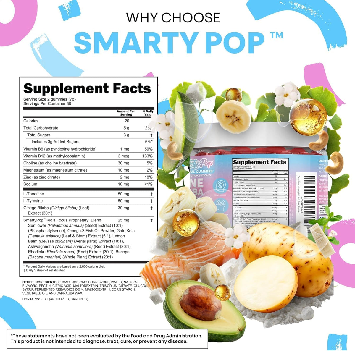 Image du flacon de gummies SmartyPop avec la mention 'sans OGM'