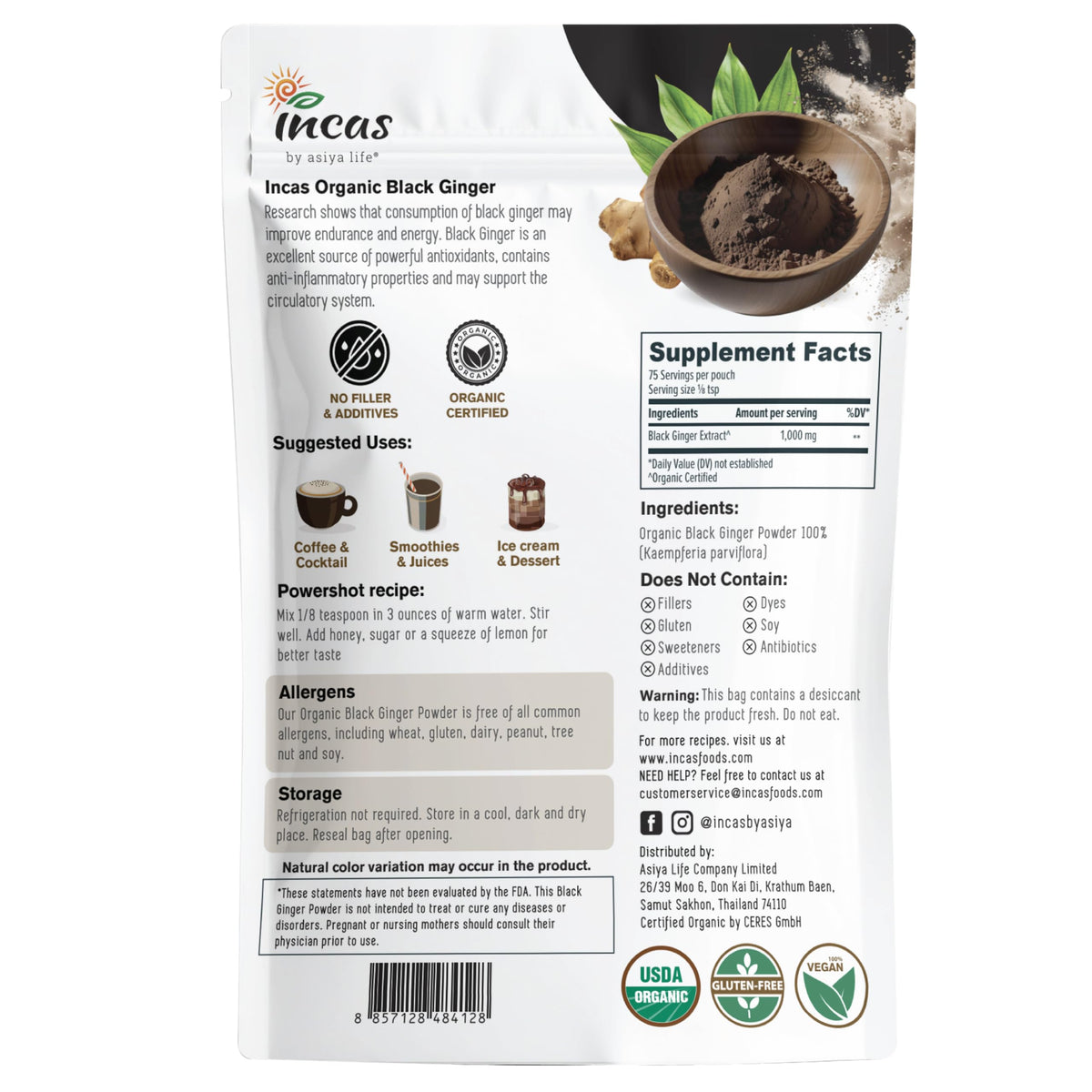 Incas Poudre de Gingembre Noir 82g avec emballage
