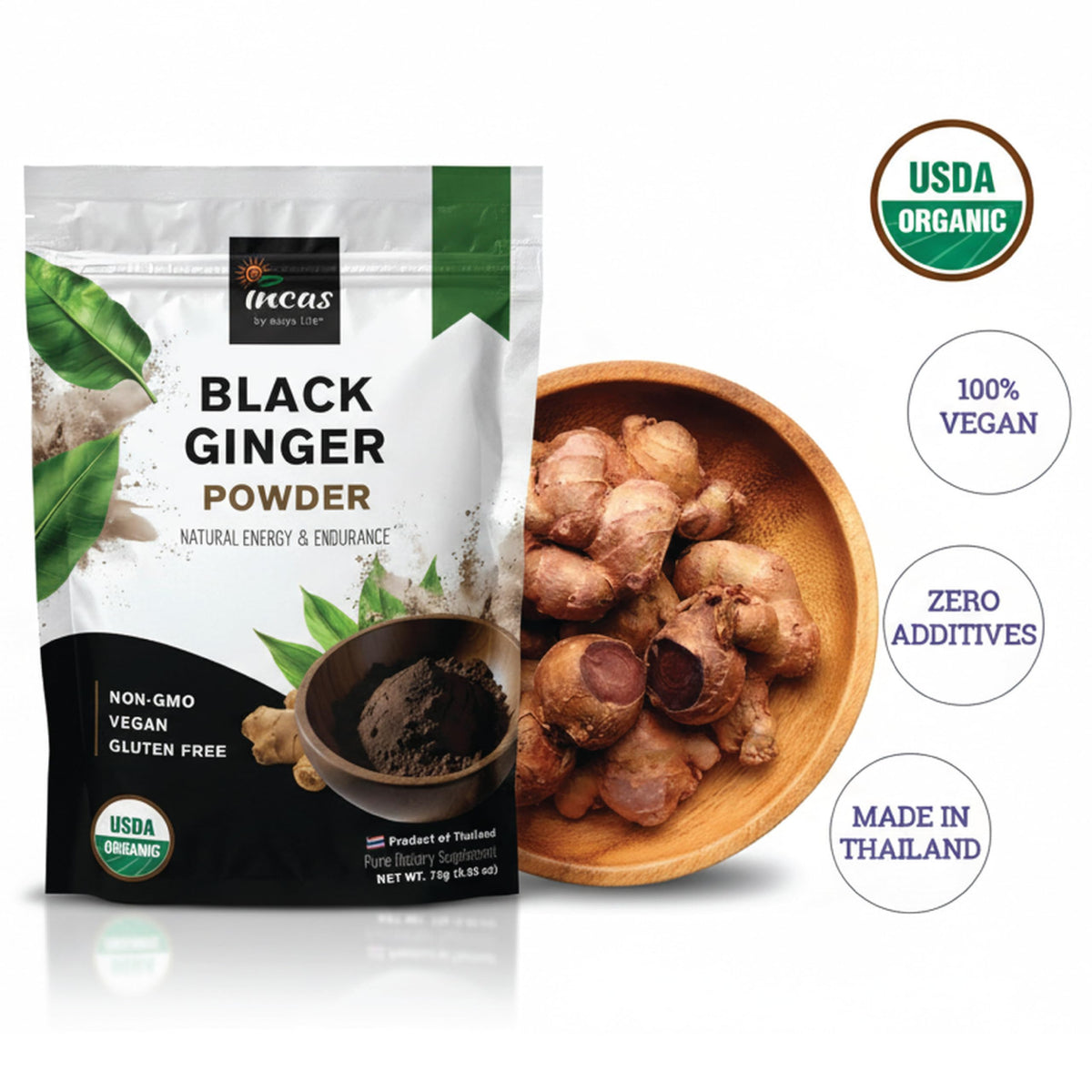 Incas Poudre de Gingembre Noir 82g sur une cuillère