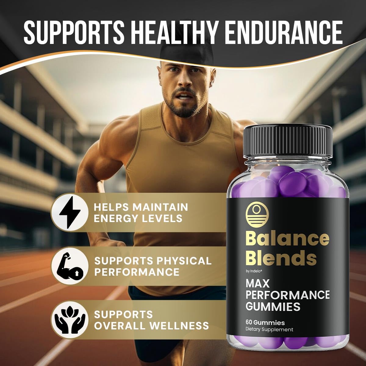 Indelo Balance Blends Gummies 60 Gummies côté avec ingrédients visibles