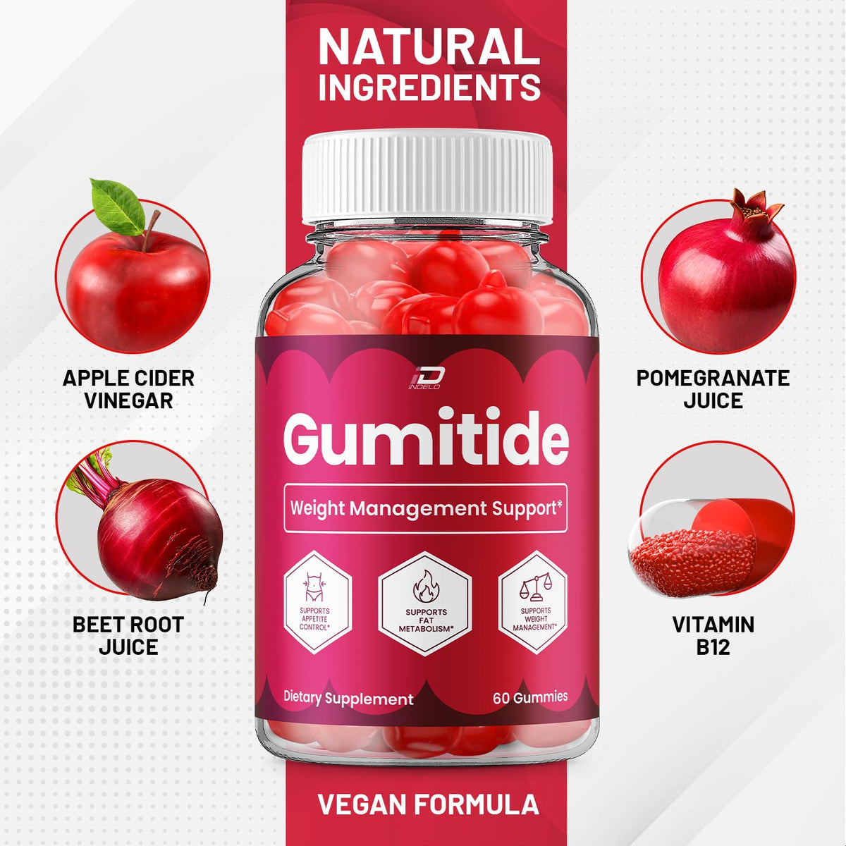 Indelo Gumitide Gummies 1000MG - détails des ingrédients