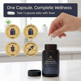 Inessa Probiotiques Quotidiens, capsules sur fond blanc
