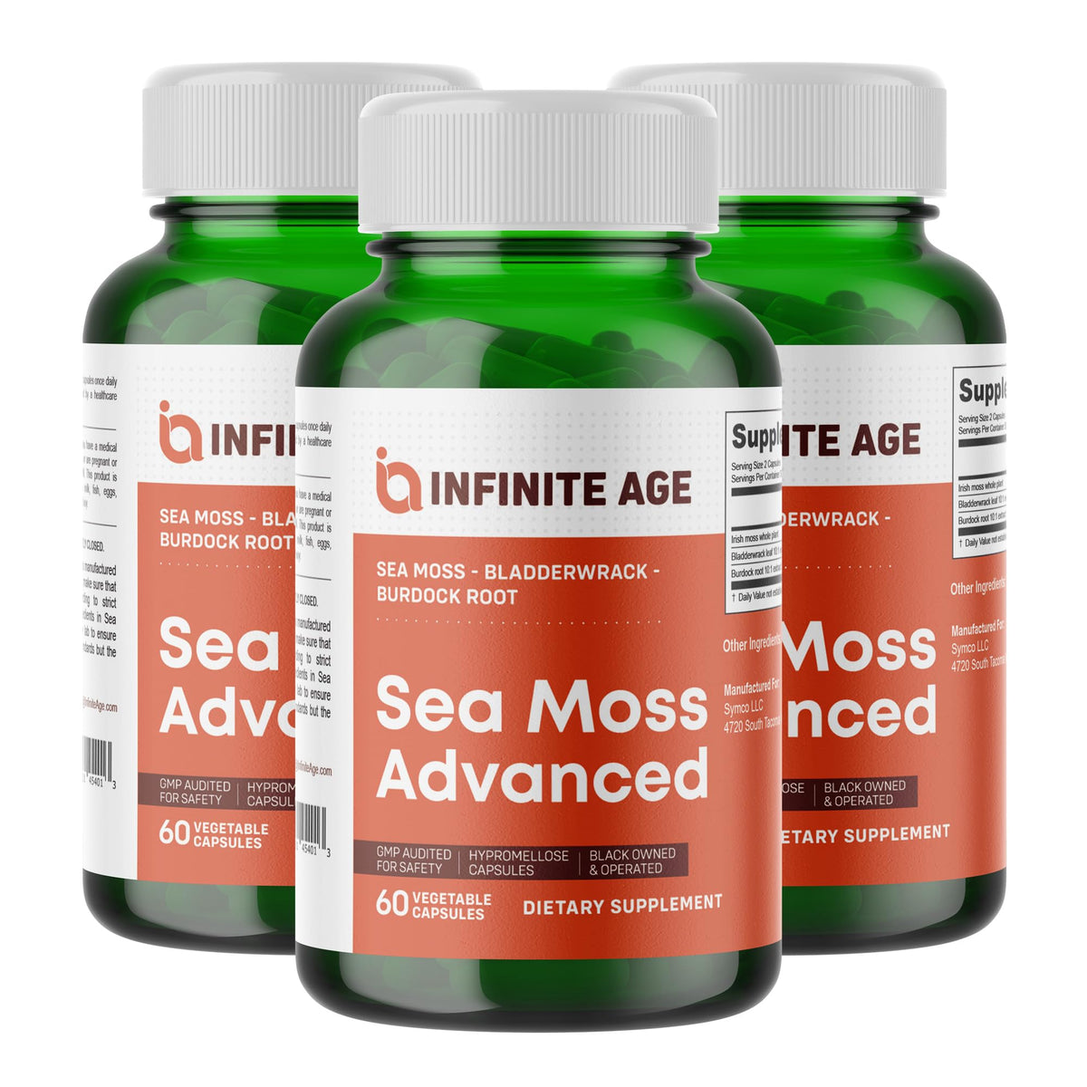 INFINITE AGE Compléments de mosses marins 1250mg, vue de face, avec étiquette