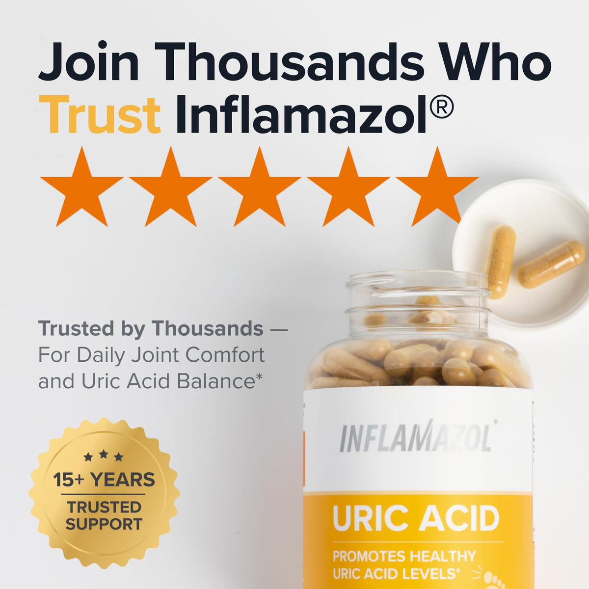 Inflamazol Nettoyage Acide Urique 120 Capsules en gros plan sur la table