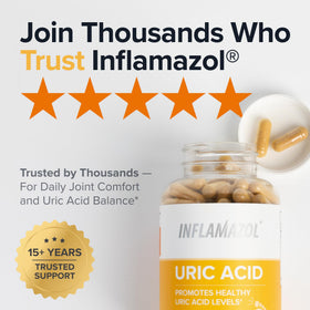 Inflamazol Nettoyage Acide Urique 120 Capsules en gros plan sur la table