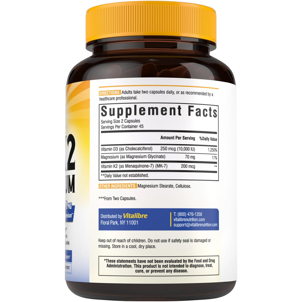 Information nutritionnelle sur le flacon de Vitalibre D3 K2