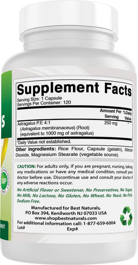 Informations nutritionnelles sur la bouteille d'extrait d'astragale
