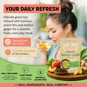 Infusion de thé vert pêche gingembre dans une tasse