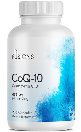 Infusions International CoQ10 400mg 200 Capsules, packaging front view