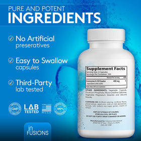 Infusions International CoQ10 400mg capsules displayed with a plant background