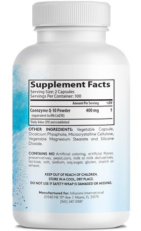 Infusions International CoQ10 400mg capsules on a white background