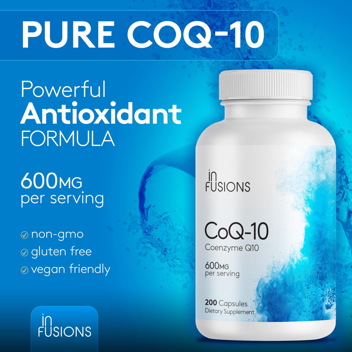 Infusions International CoQ10 600mg capsules montrant l'intérieur