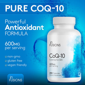 Infusions International CoQ10 600mg capsules montrant l'intérieur