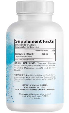 Infusions International CoQ10 600mg capsules végétales sur fond blanc