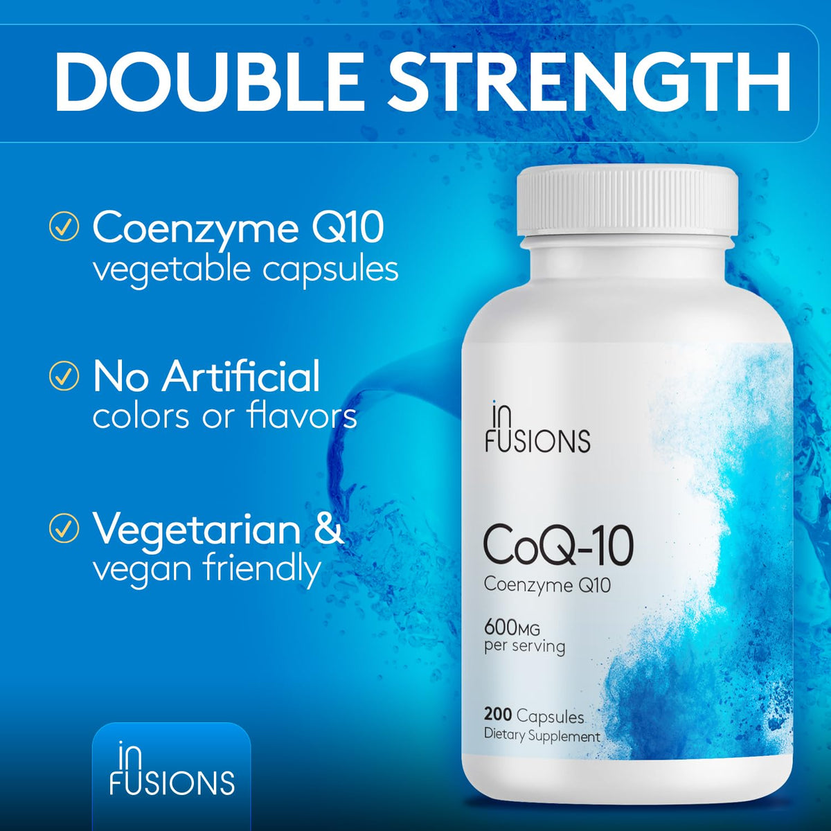 Infusions International CoQ10 600mg sur une table avec un style de vie sain
