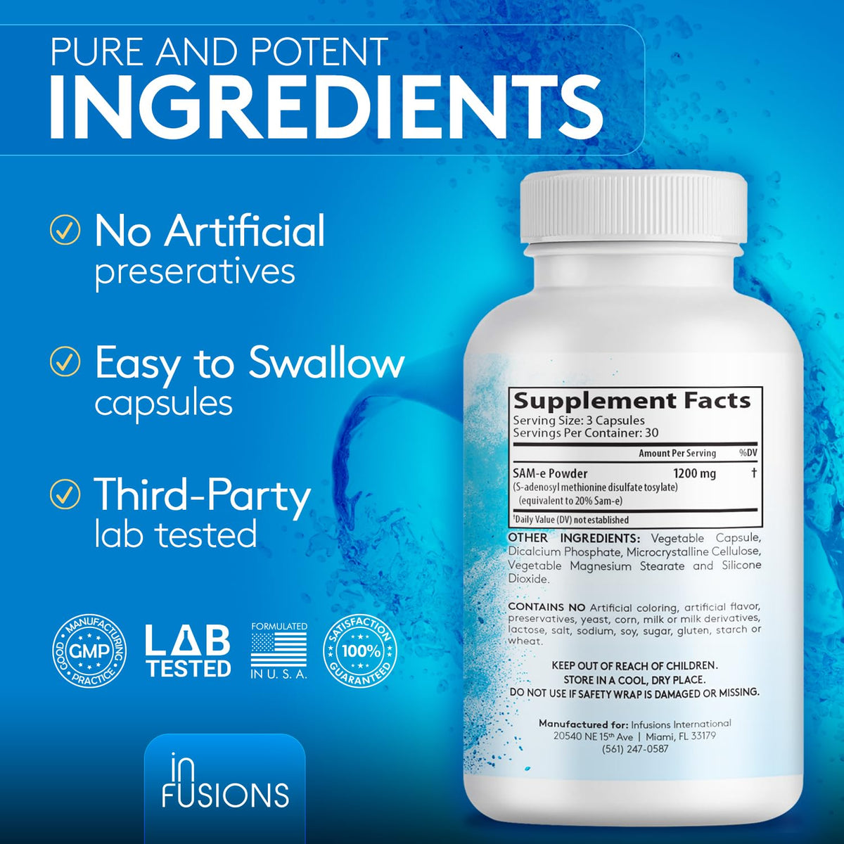 Infusions International SAM-e 1200mg avec des éléments naturels en arrière-plan