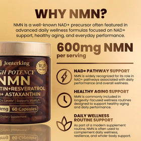 Ingrédients actifs du JonterKing NMN 1200mg sur une table