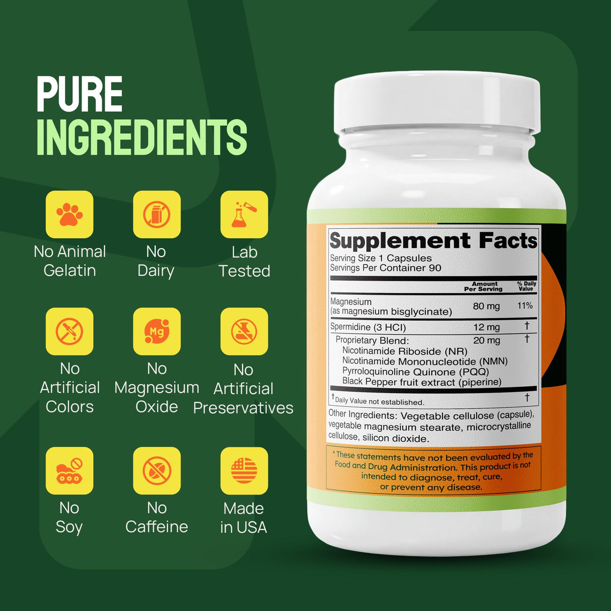 Ingrédients actifs sur l'étiquette des capsules SUNDIAL SUPPLEMENTS