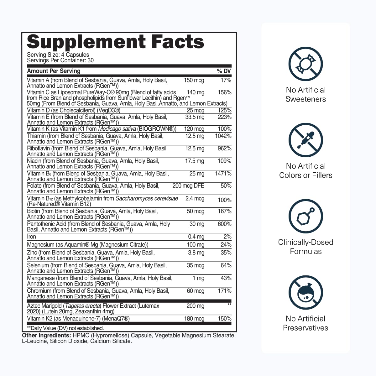 Ingrédients bio de la multivitamine quotidienne Transparent Labs