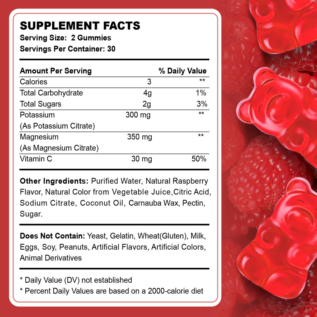 Ingrédients bio des Gummies ACEYO Potassium Magnésium en arrière-plan