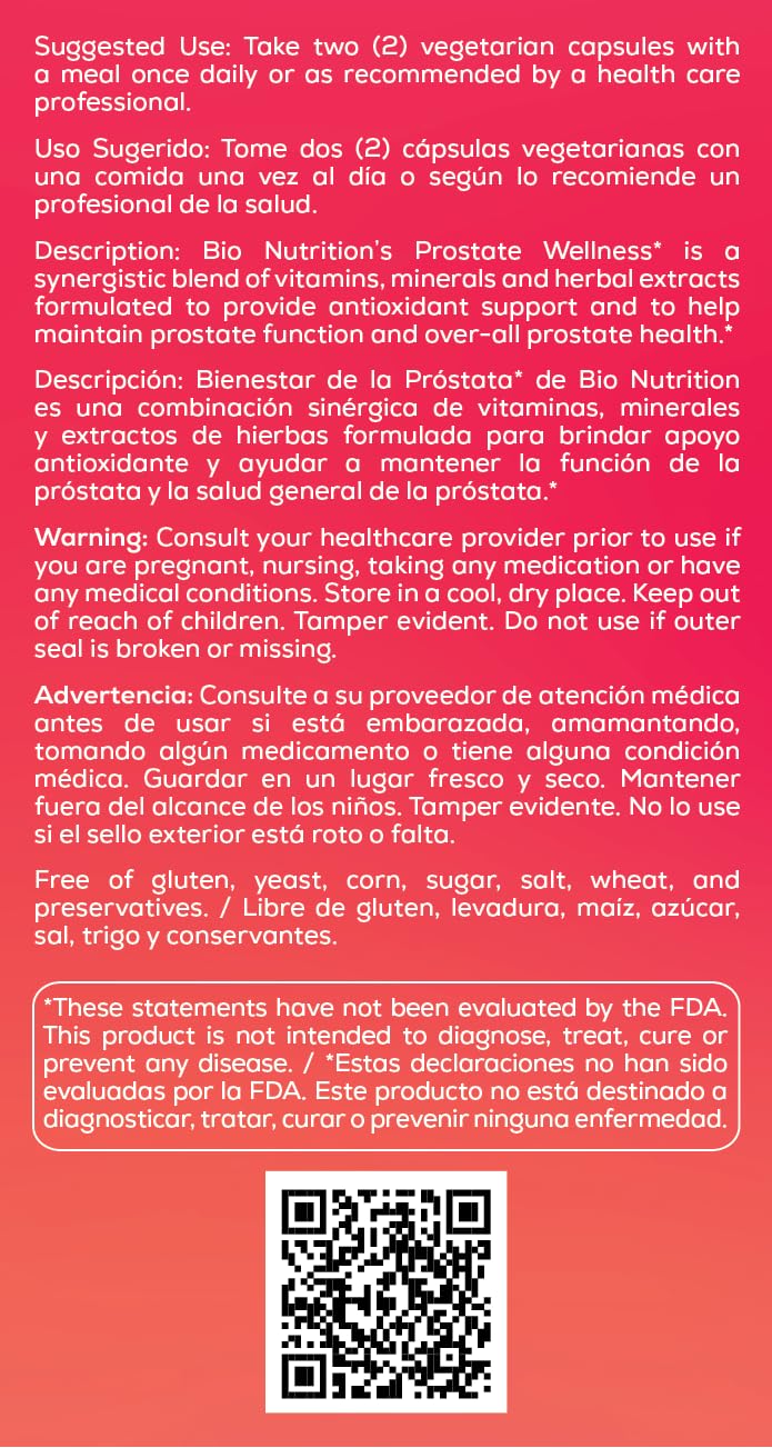 Ingrédients Bio Nutrition Prostate, graine de courge et palmetto