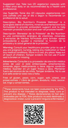 Ingrédients Bio Nutrition Prostate, graine de courge et palmetto