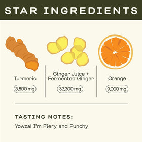 Ingrédients bio pour le shot au gingembre et curcuma Greenhouse Juice