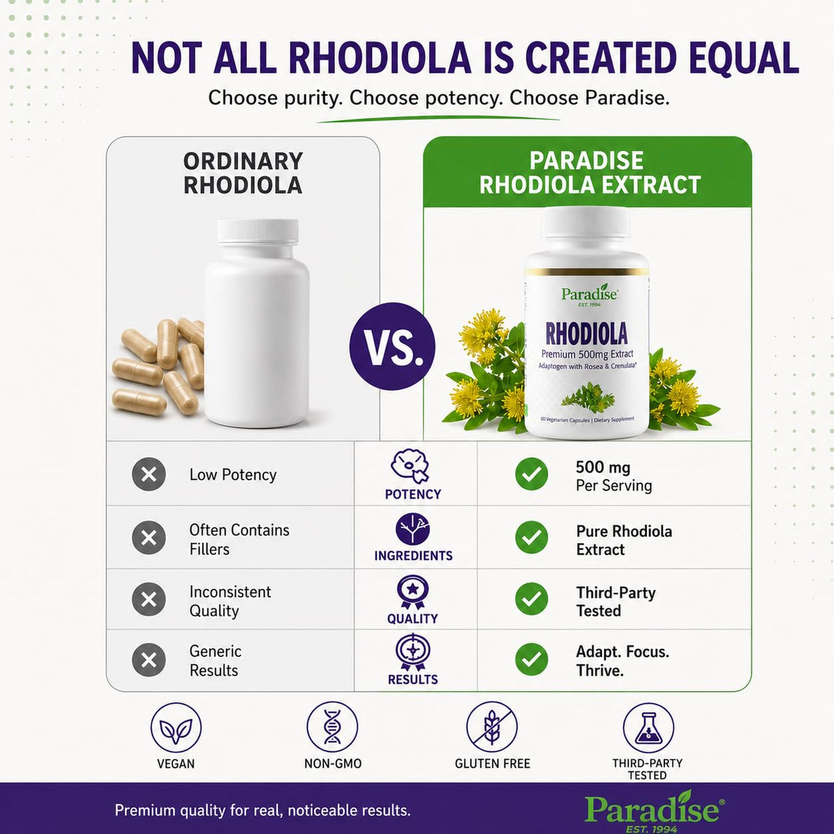 Ingrédients bioactifs des capsules d'extrait de Rhodiola