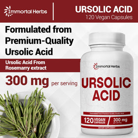 Ingrédients d'Immortal Herbs Acide Ursolique 300mg sur fond blanc