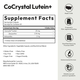 Ingrédients de BIGVITA CoCrystal Lutein + sur l'emballage