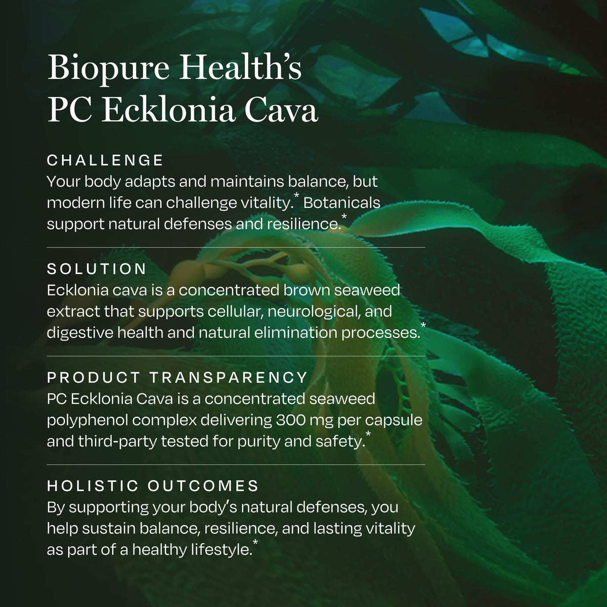 Ingrédients de BioPure PC Ecklonia Cava sur table