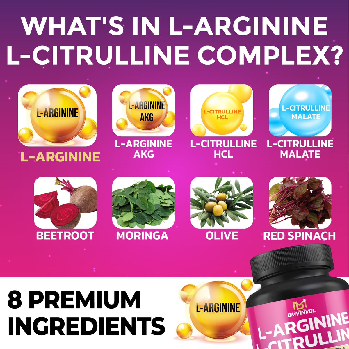 Ingrédients de BMVINVOL L-Arginine sur l'emballage