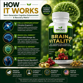 Ingrédients de Brain Vitality Plus™ sur une table