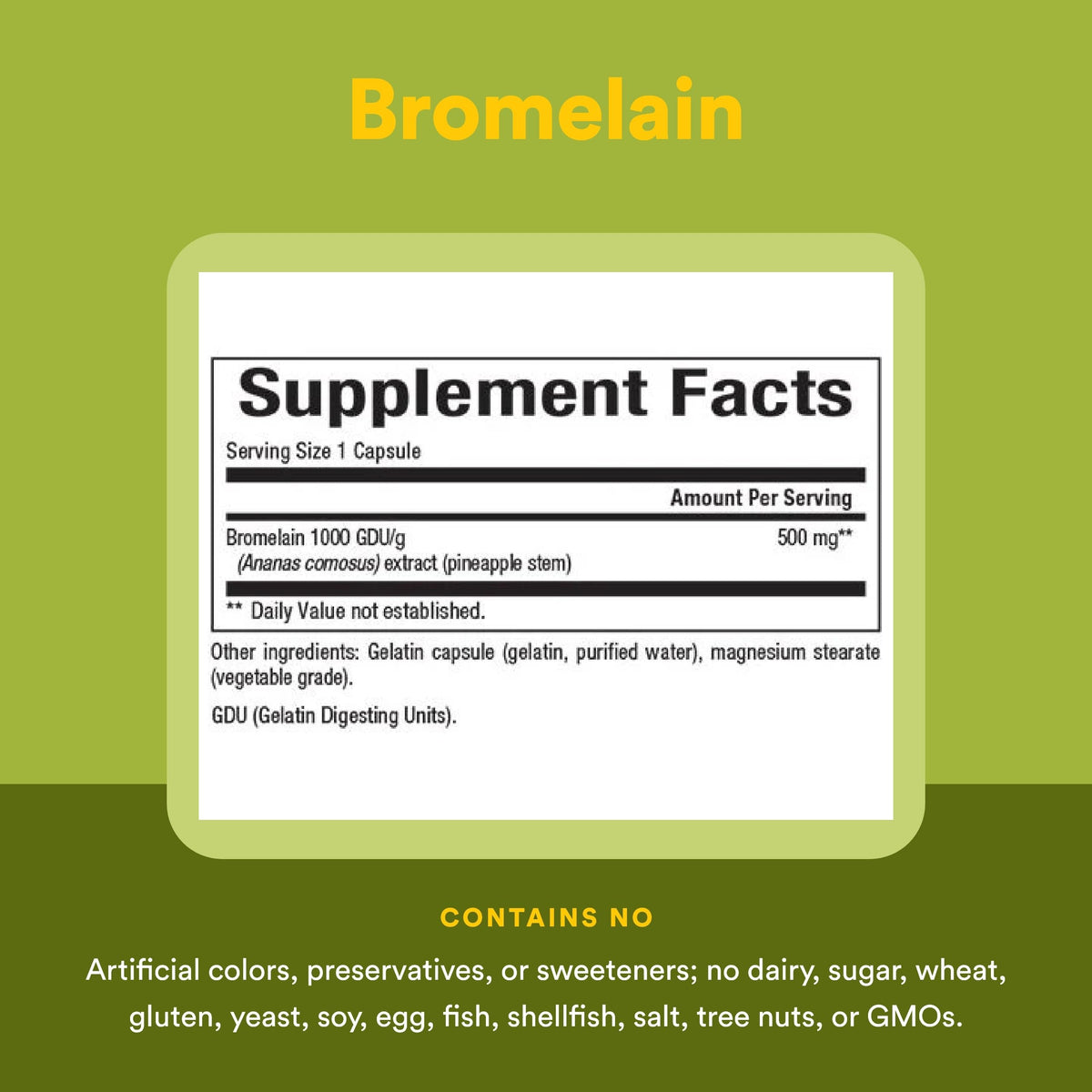 Ingrédients de Bromélaïne 500 mg Natural Factors sur l'étiquette