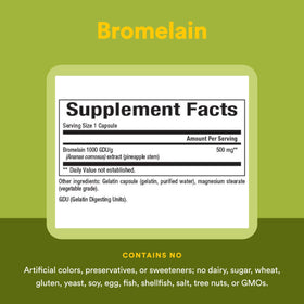 Ingrédients de Bromélaïne 500 mg Natural Factors sur l'étiquette