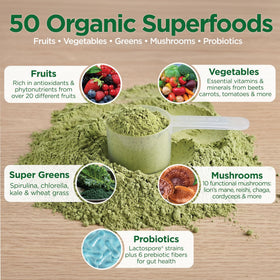 Ingrédients de Country Farms Super Greens sur une table