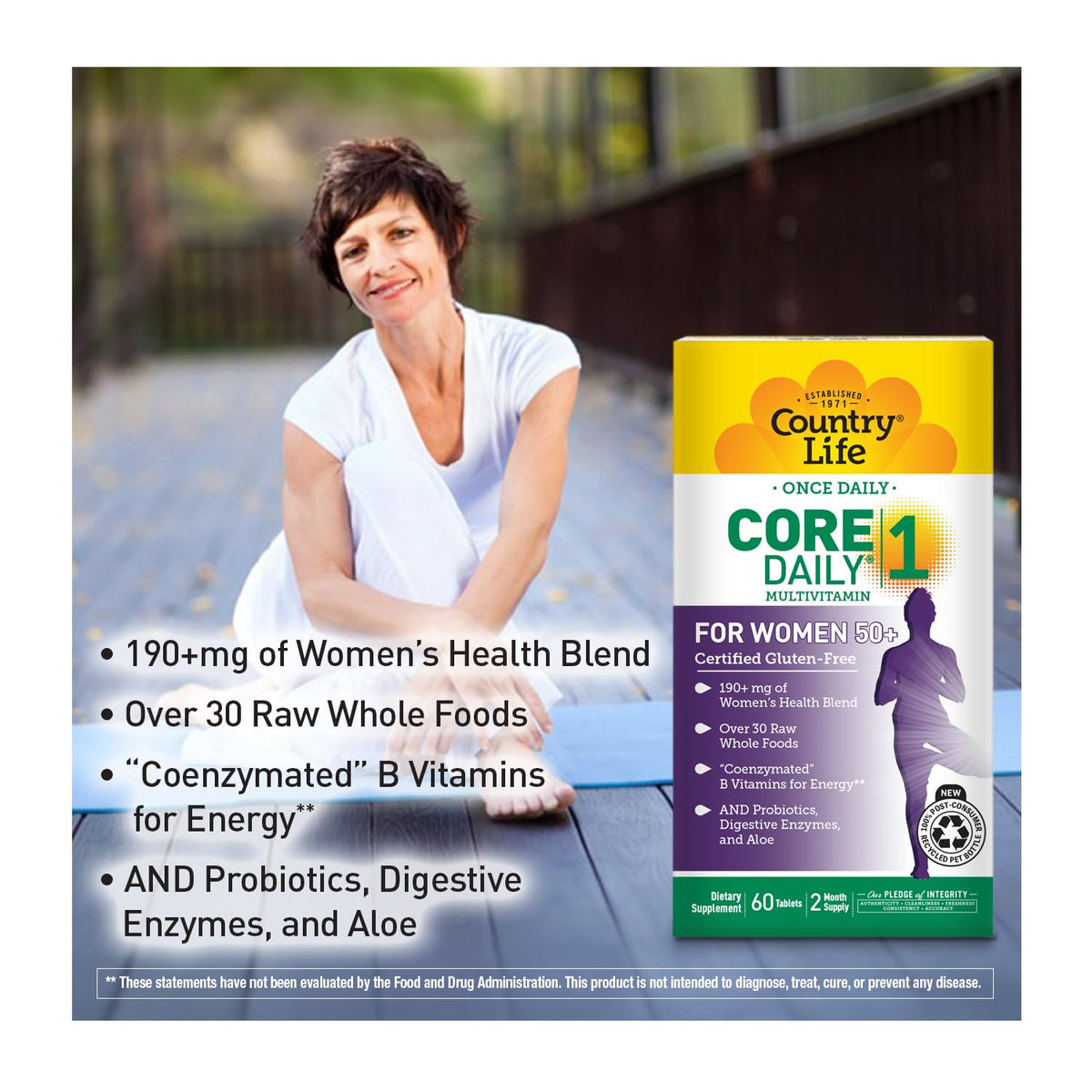 Ingrédients de Country Life Multivitamine Femme 50+, mélange de fruits