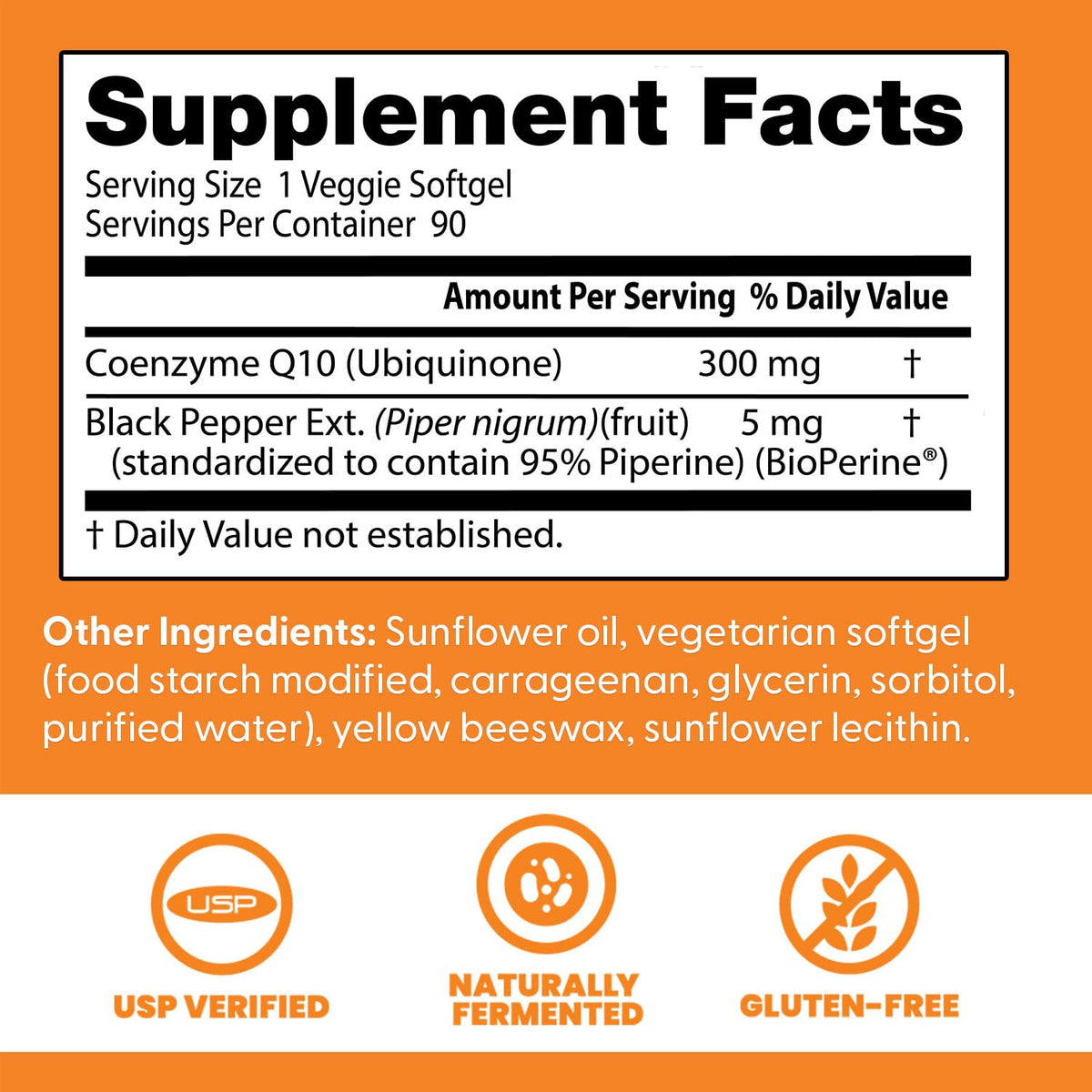 Ingrédients de Doctor's BEST CoQ10 300mg avec BioPerine