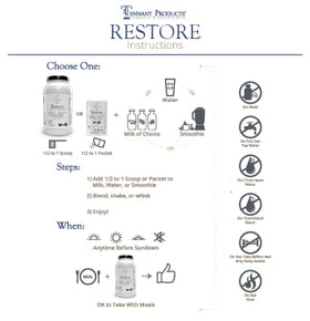 Ingrédients de Dr. Tennant's Restore sur une table