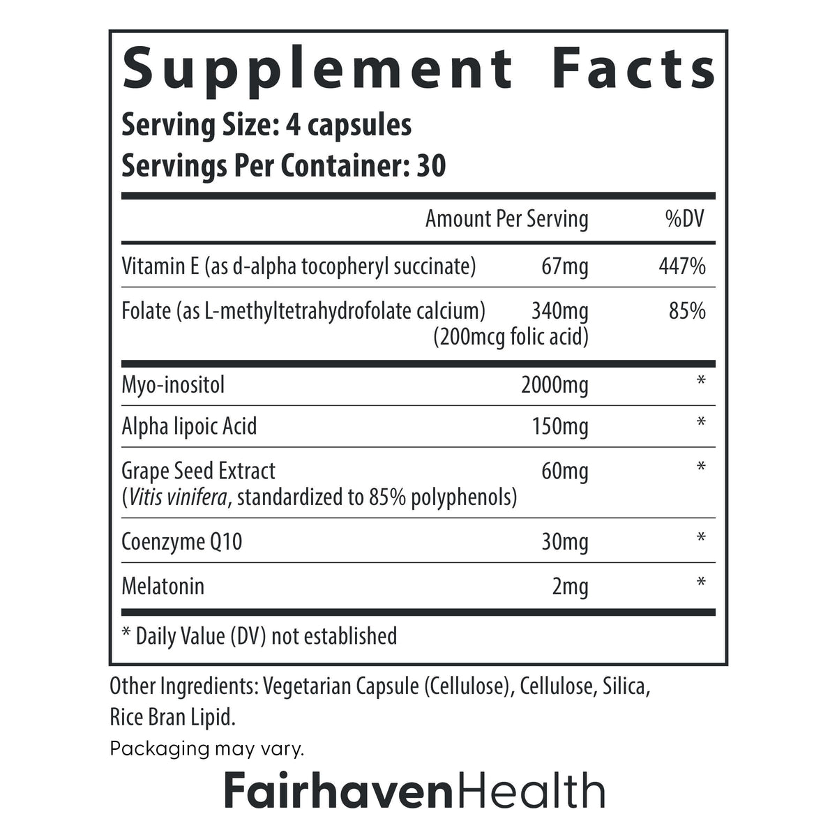 Ingrédients de Fairhaven Health OvaBoost sur une table
