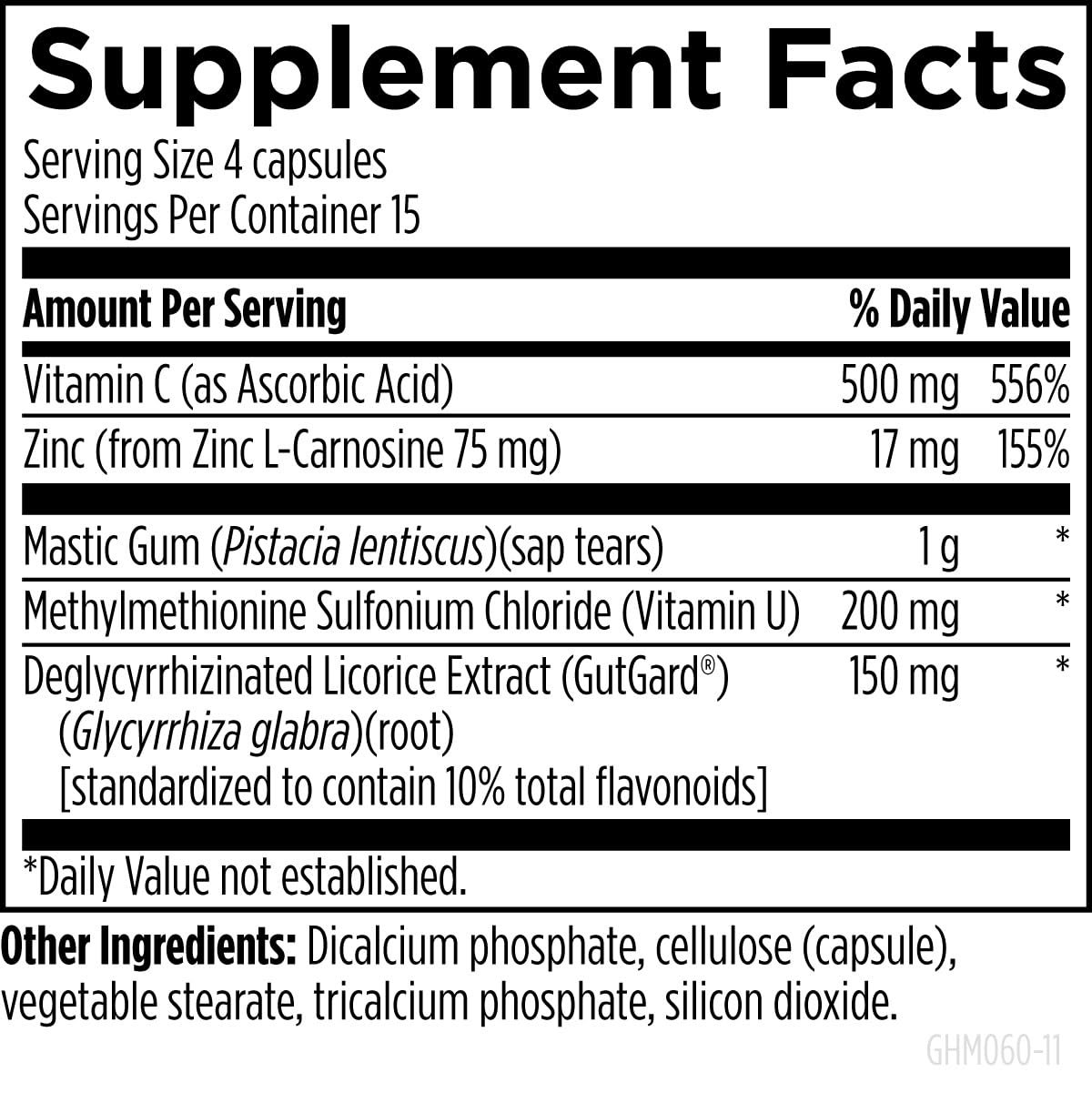 Ingrédients de GastroMend HP sur l'étiquette