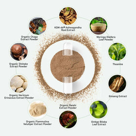 Ingrédients de GlowEver KSM-66 Ashwagandha sur fond naturel